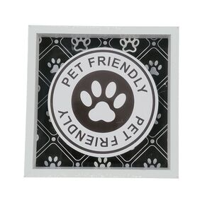 Shadow box 6" X 6" photo says Pet Friendly dog paw graphics White & Black